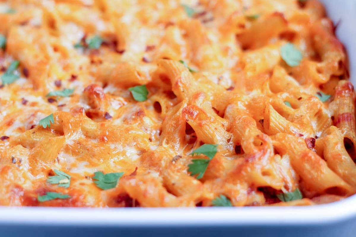 A dish of spicy chicken chipotle pasta.