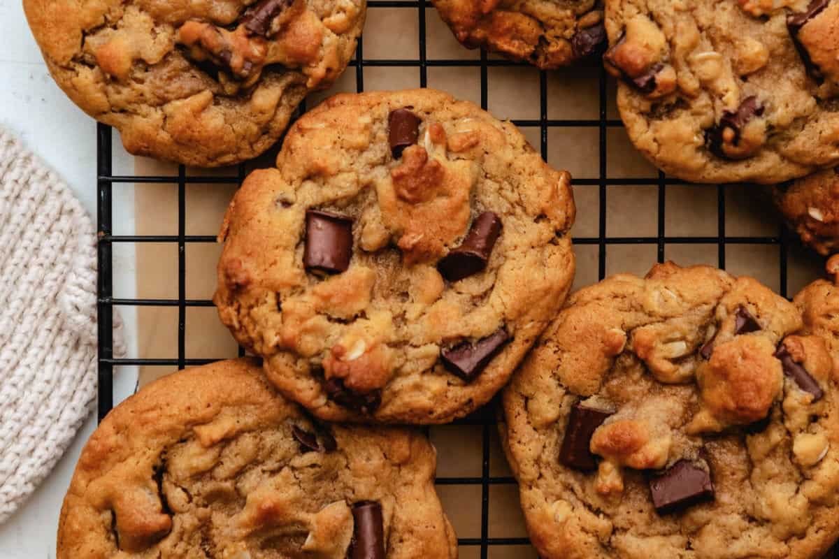 A tray of Copycat Chick-Fil-A Chocolate Chunk Cookies.