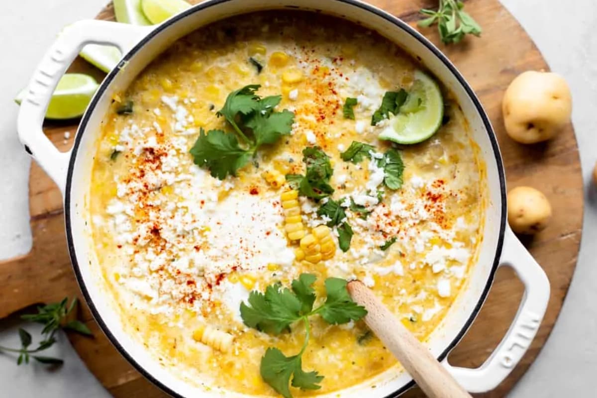 A pot of Mexican Street Corn Chowder.