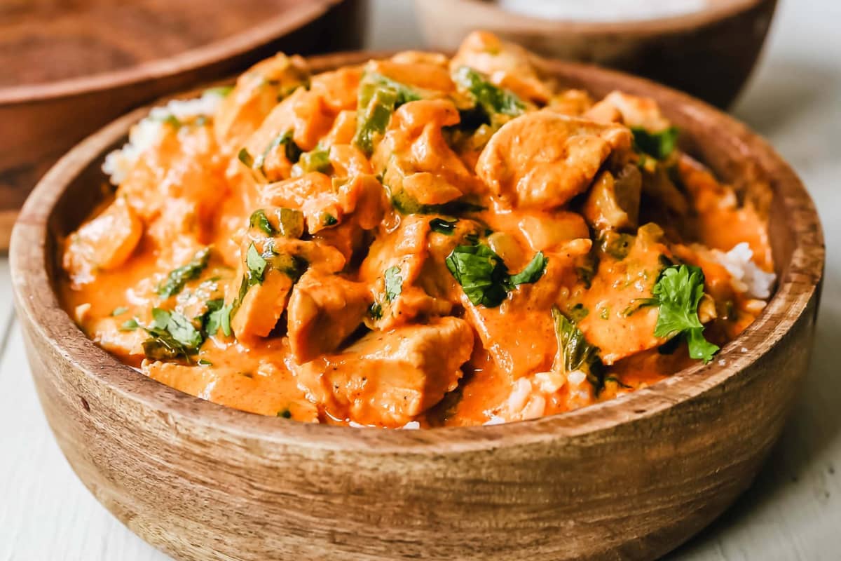 A bowl of Thai Red Chicken Curry.