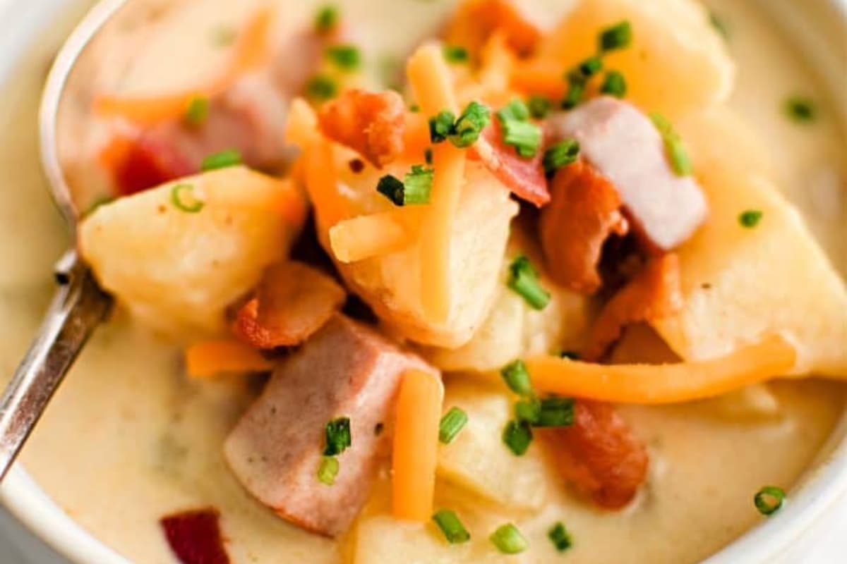 A bowl of Ham and Potato Soup.