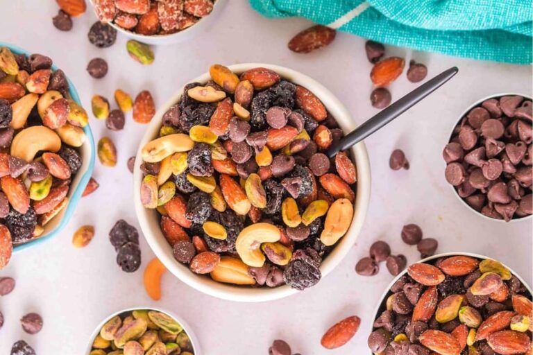 A bowl of Chocolate Cherry Trail Mix.