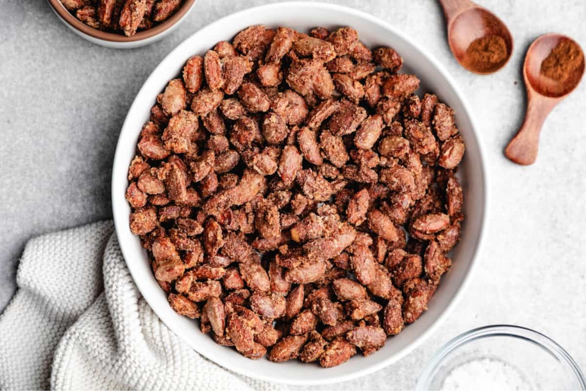 A bowl of Candied Almonds.