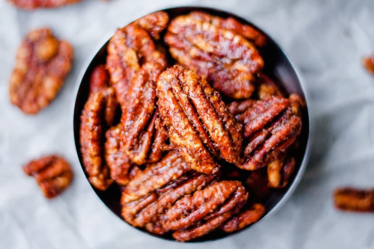 A dish of Texas Glazed Pecans.