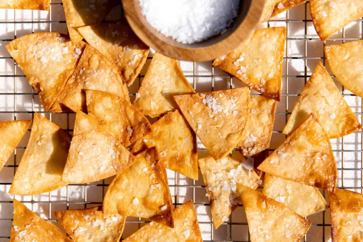 A plate of Easy Homemade Tortilla Chips.