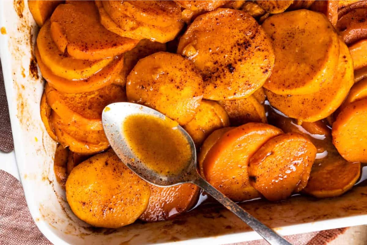 A dish of Candied Sweet Potatoes.