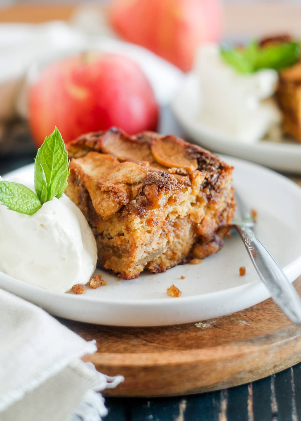 A plate of gluten free apple cake.