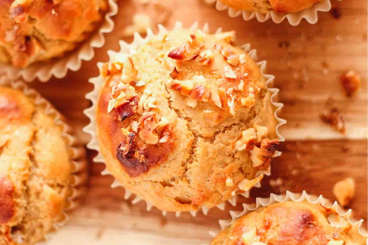 A plate of Banana Walnut Greek Yogurt Muffins.