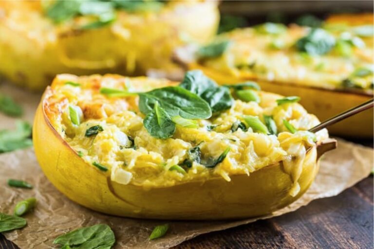 A plate of Creamy Spaghetti Squash Florentine.