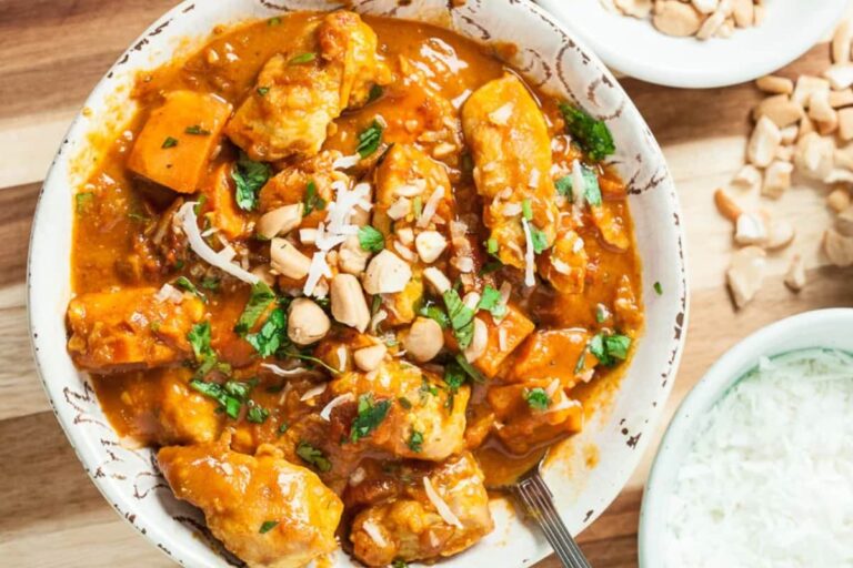 A bowl of Chicken Stew with Sweet Potatoes.