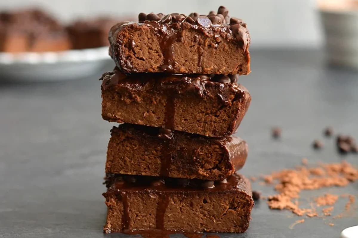 A stack of Chocolate Chickpea Brownies.