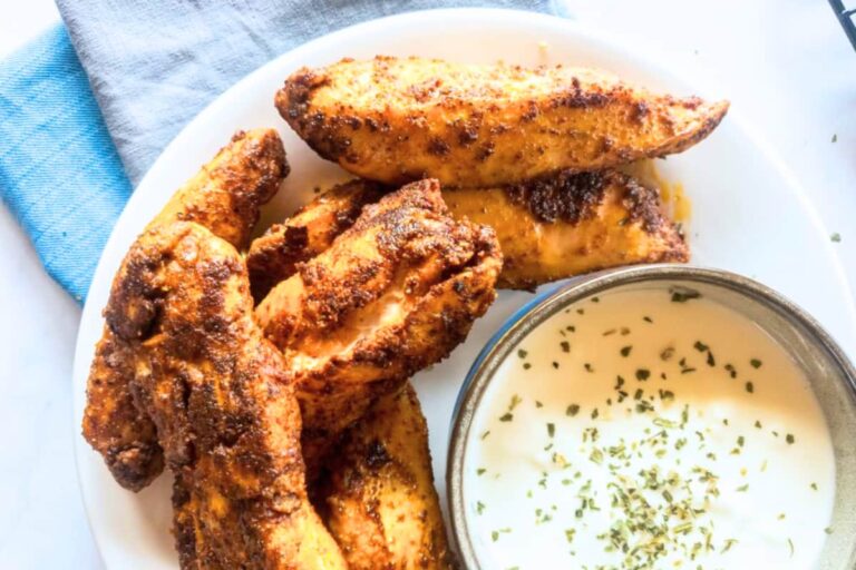 A plate of Popeyes Blackened Chicken Tenders Copycat.