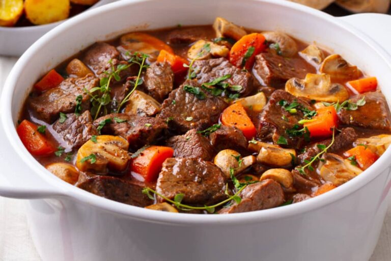 A dish of Slow Cooker Keto Beef Stew.