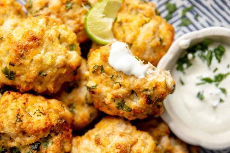 A plate of Cheesy Chicken Fritters (Air Fryer Recipe).
