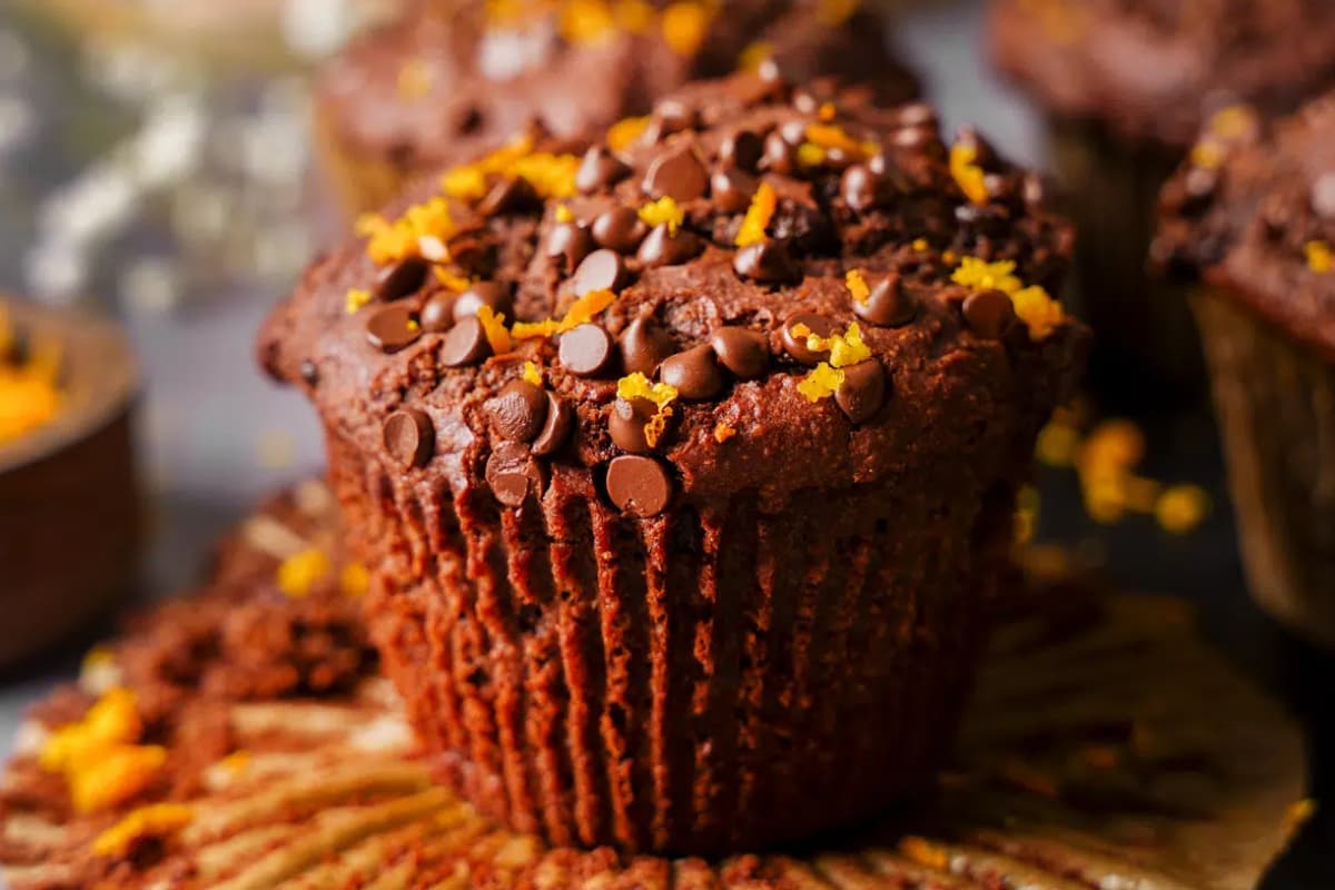 A plate of Chocolate Orange Muffins.