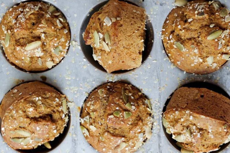 A tray of Healthy Pumpkin Muffins.