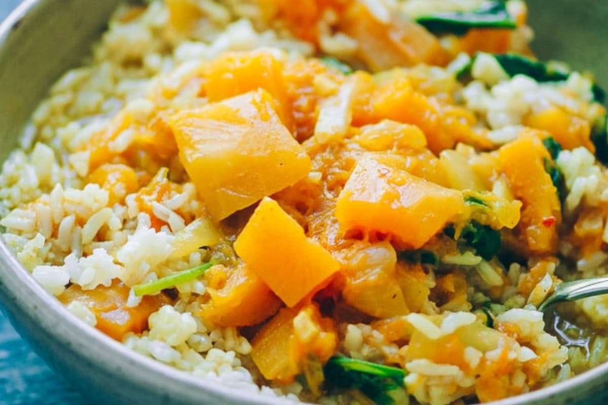 A bowl of Instant Pot Butternut Squash Curry.