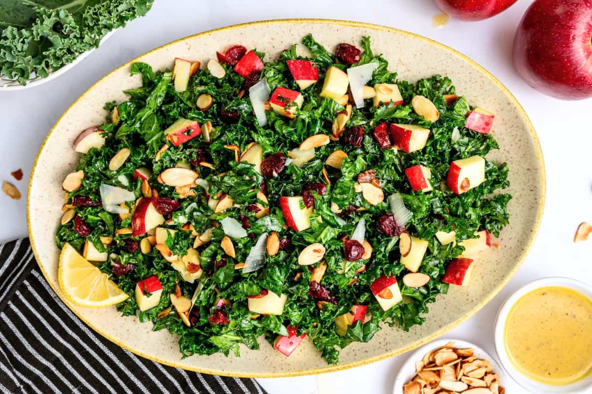 A dish of Kale Salad with Apples.