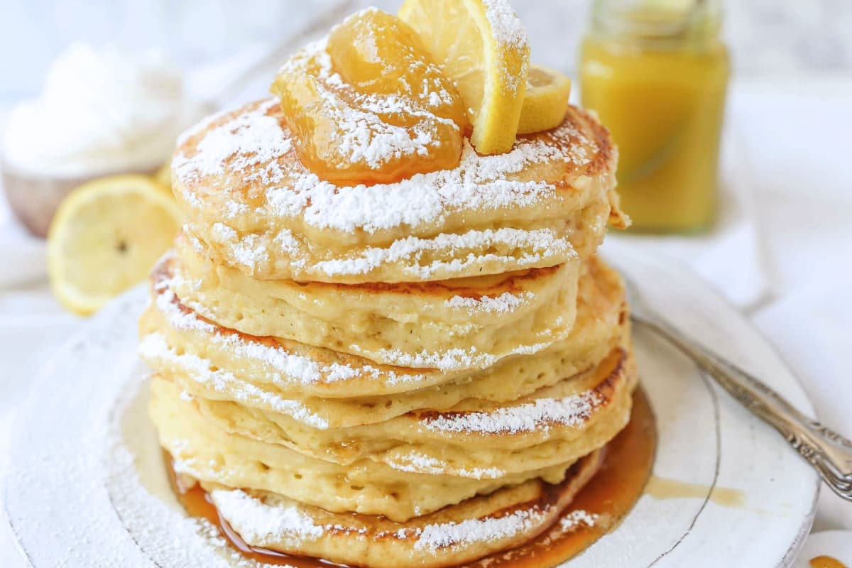 A plate of Lemon Ricotta Pancakes.