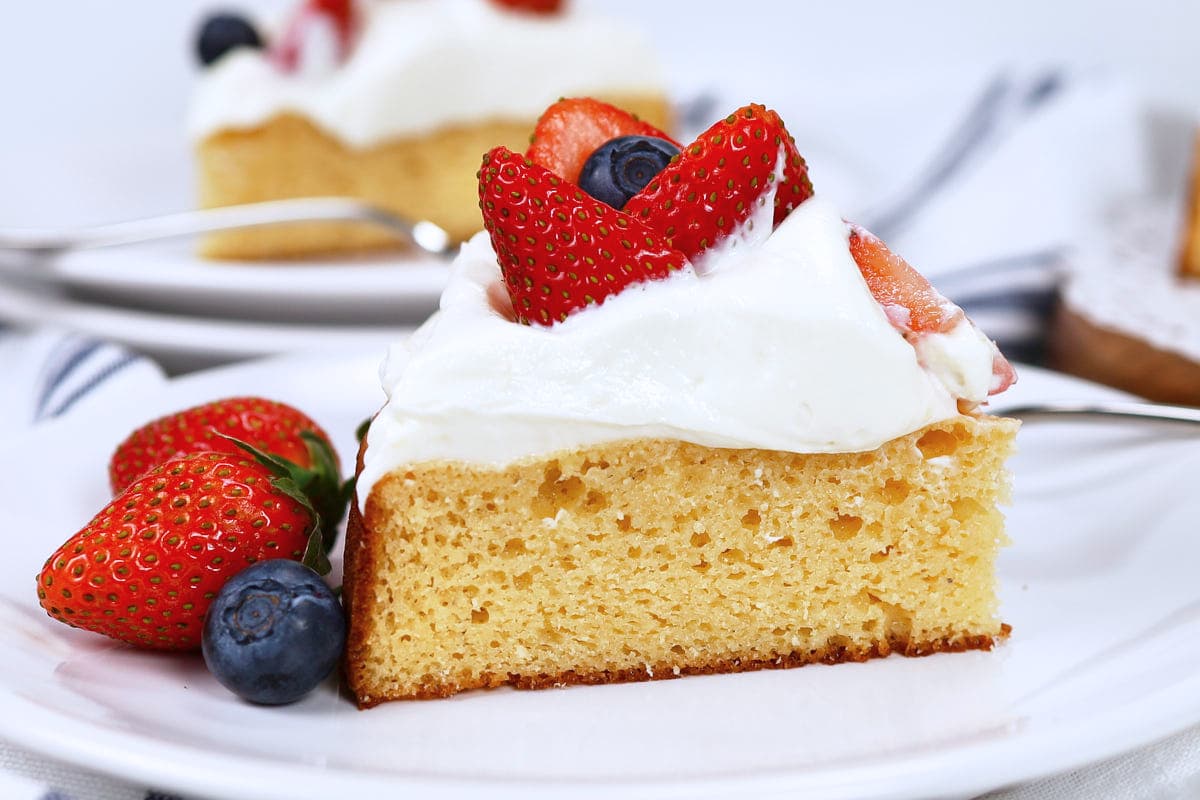 A plate of vanilla protein cake.