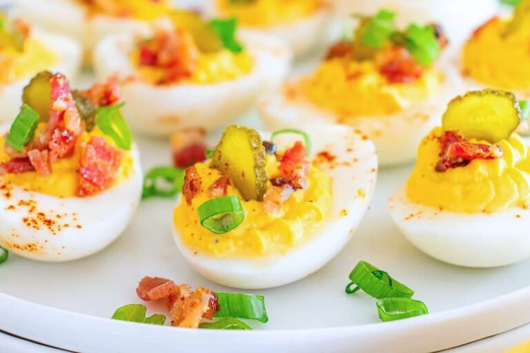 A plate of Million Dollar Deviled Eggs.