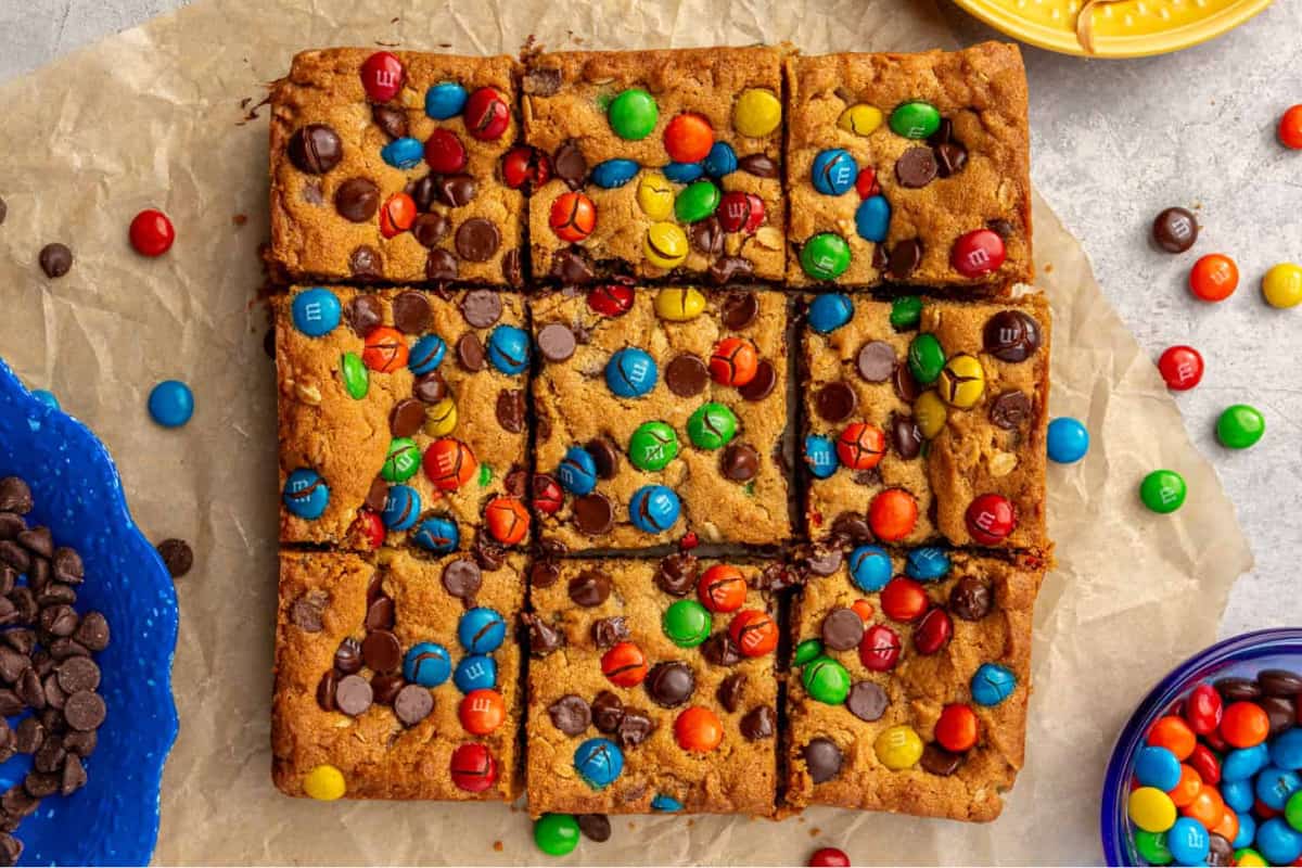 A plate of Monster Cookie Bars.