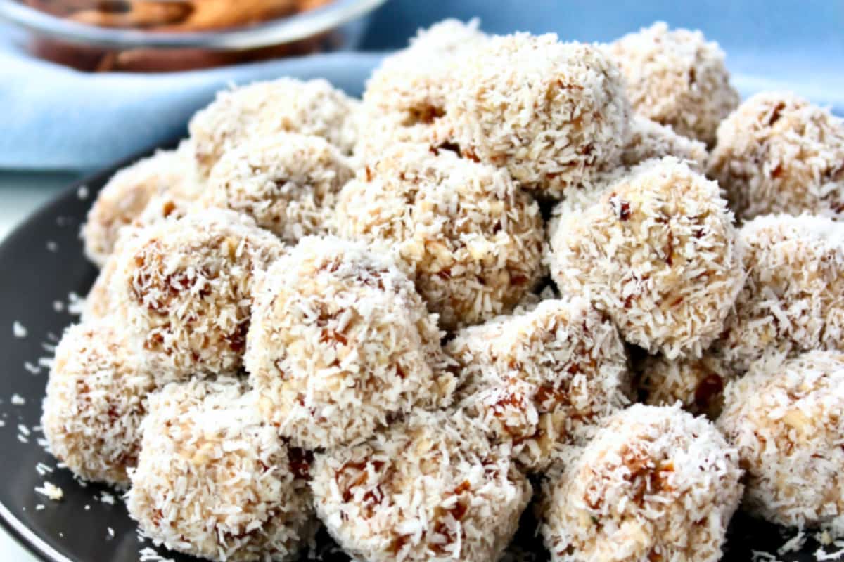 A plate of Coconut Almond Bites.