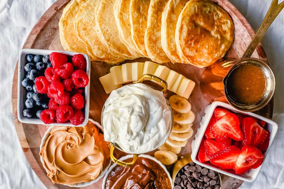 Overhead image of Pancake Charcuterie Board.
