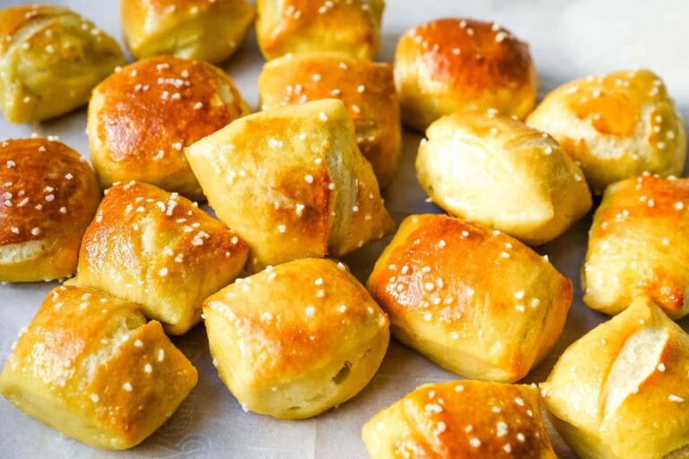A plate of Homemade Soft Pretzel Bites.