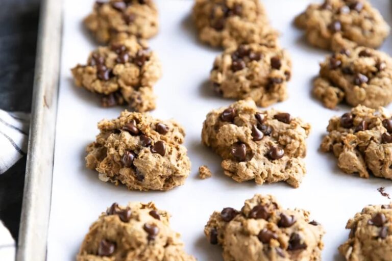 A tray of Pumpkin Oatmeal Chocolate Chip Cookies.