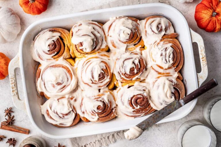 A dish of Pumpkin Cinnamon Rolls.