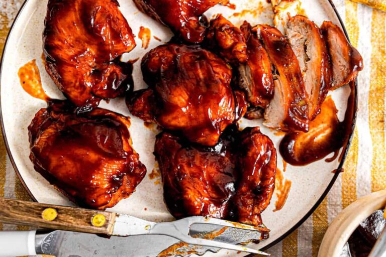 A plate of Sheet Pan BBQ Chicken.