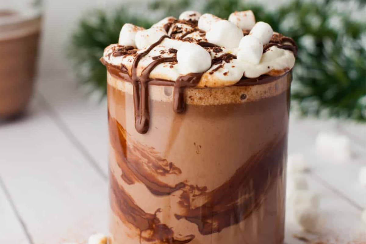 A mug of crockpot hot chocolate.