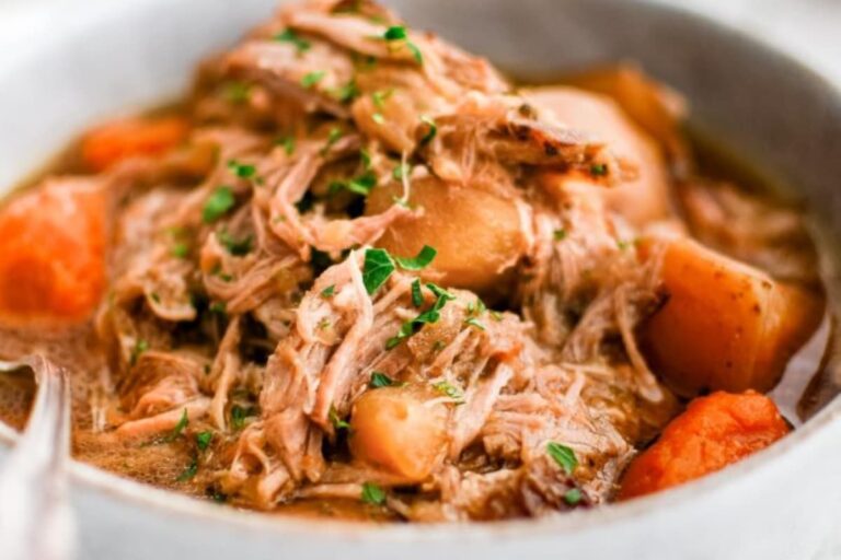 A bowl of Slow Cooker Pork Shoulder.
