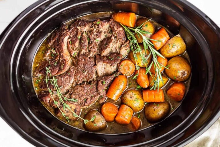 A pot of Slow Cooker Chuck Roast.