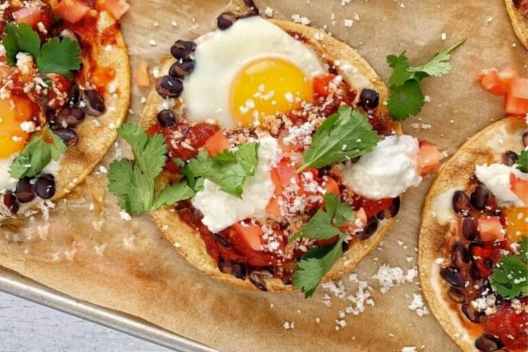 A sheet pan of Sheet Pan Huevos Rancheros.