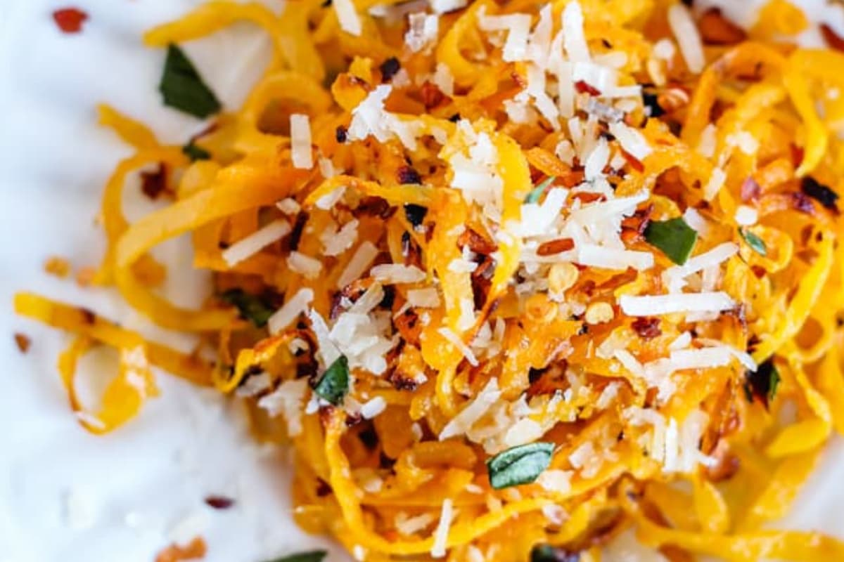 A plate of Spicy Roasted Butternut Squash Noodles.