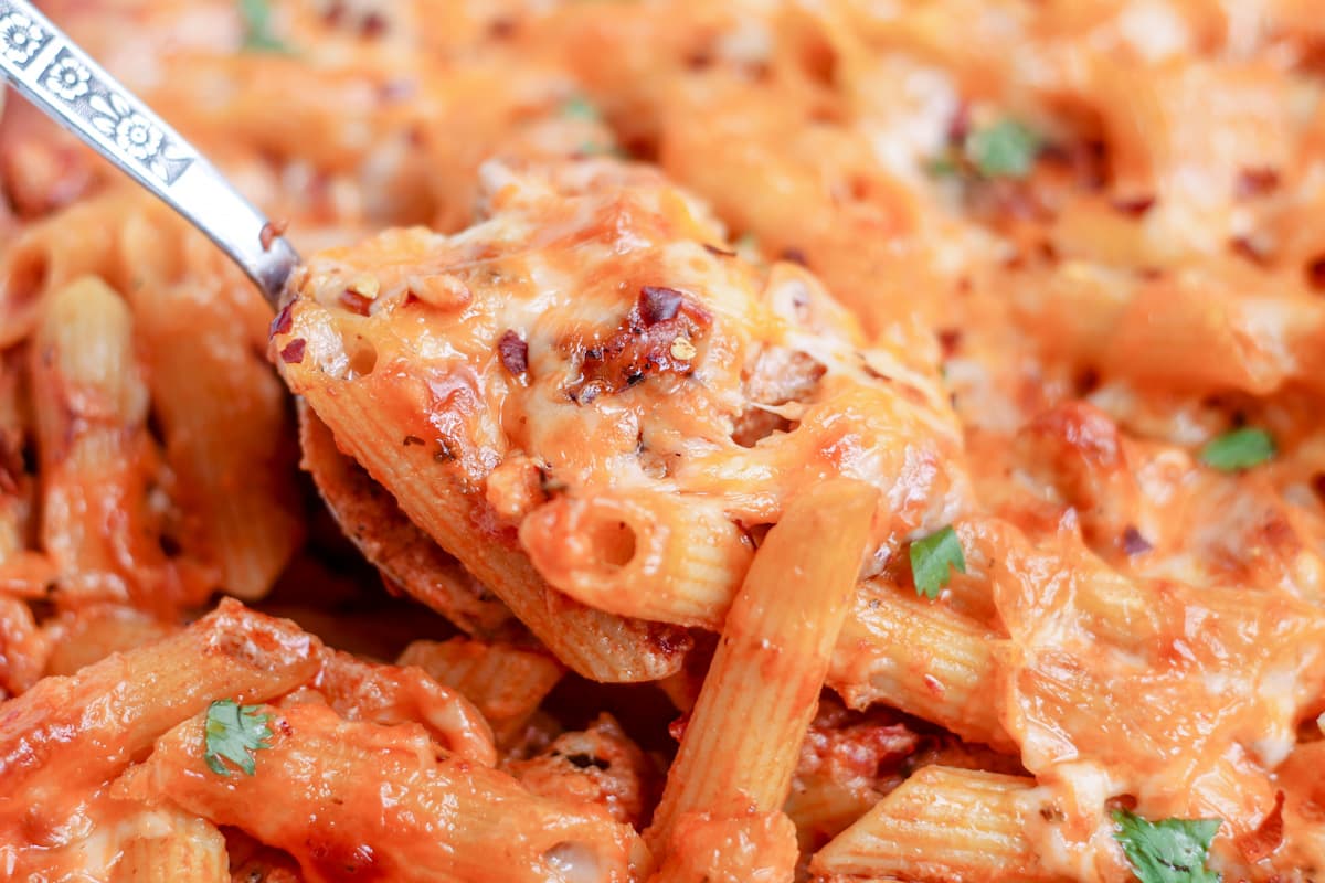 A dish of spicy chicken chipotle pasta.