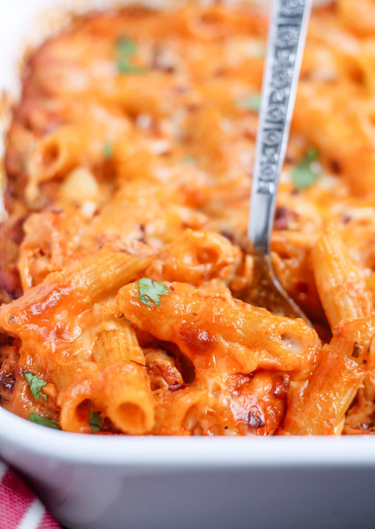 A dish of spicy chicken chipotle pasta.