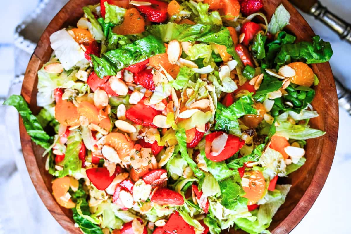 A bowl of Strawberry Mandarin Orange Salad.