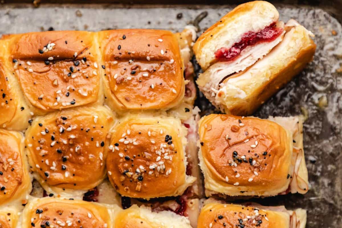 A tray of Turkey Cranberry Sliders.