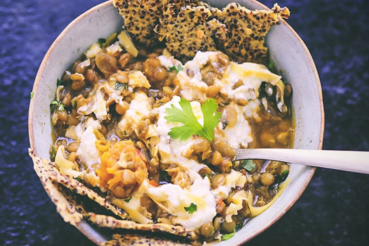 A bowl of Vegan Butternut Squash Chili.