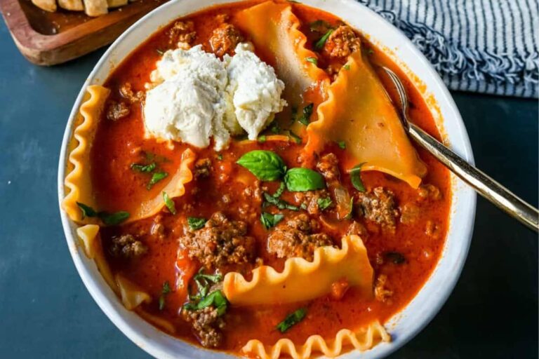 A bowl of Lasagna Soup.