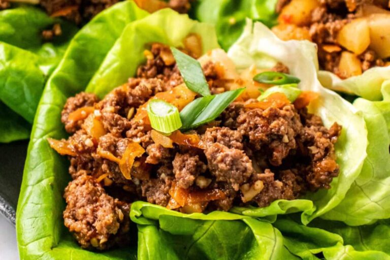 A plate of Ground Beef Lettuce Wraps.