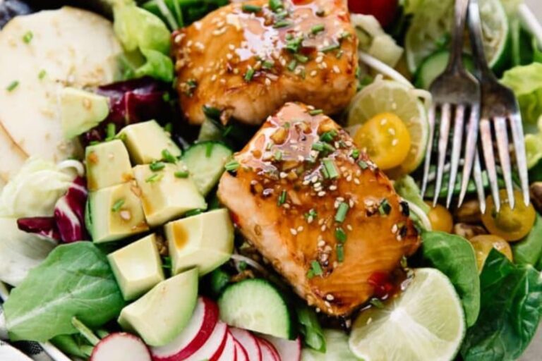 A bowl of Marinated Salmon Apple Salad.