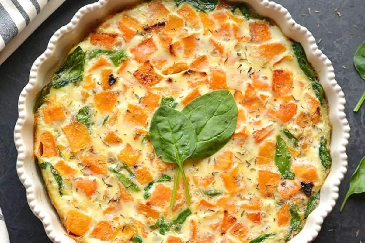 A dish of Butternut Squash Spinach Breakfast Bake.