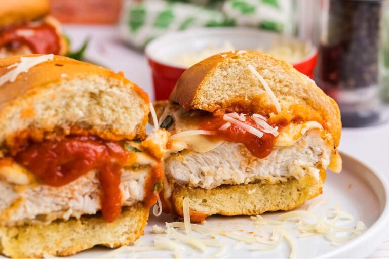 A plate of Chicken Parmesan Subs.