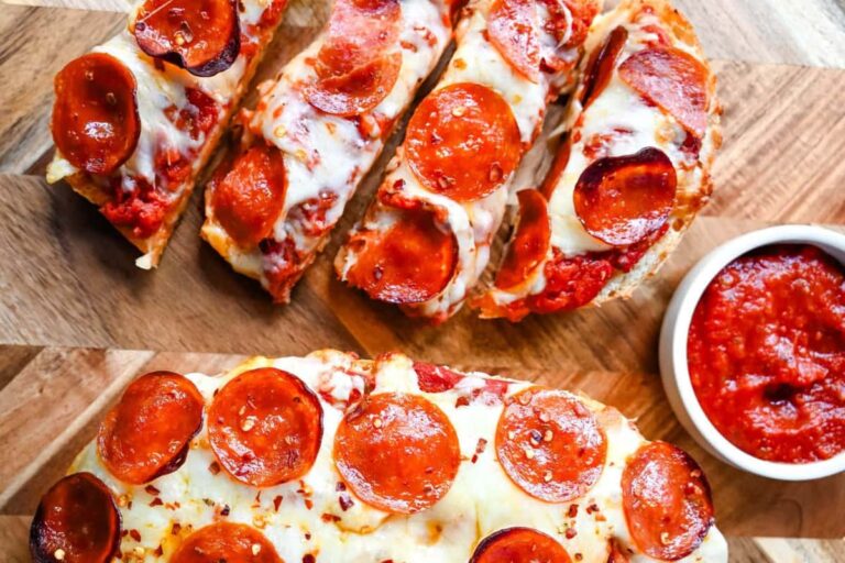 A plate of French Bread Pizzas.