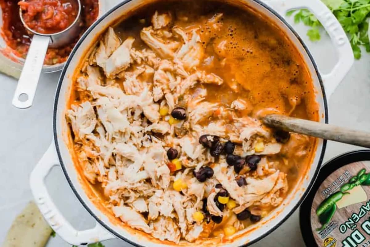 A bowl of Chicken Queso Chili.