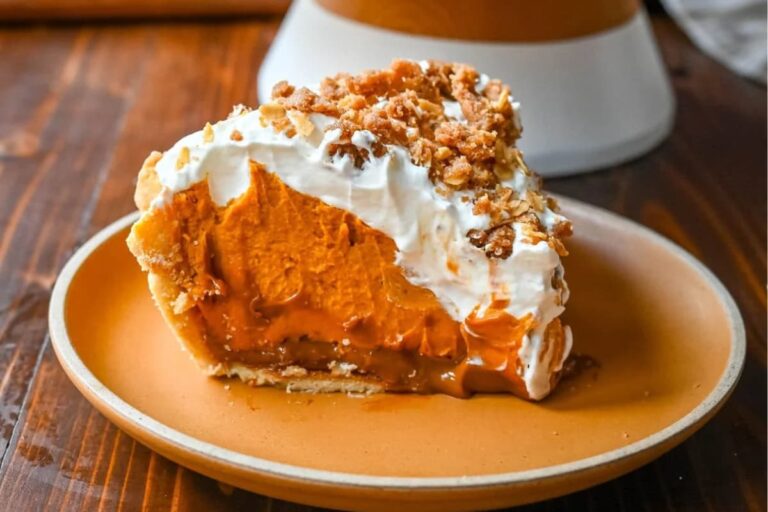 A plate of Milk Bar Hilly’s Pumpkin Caramel Pie.